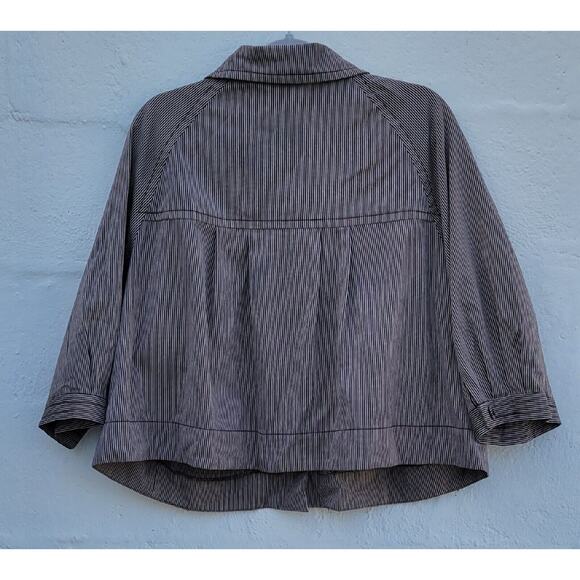 Sandro Sportswear Jacket Womens 1X Brown Tan Striped Cotton Cropped Blazer Top - Picture 2 of 8